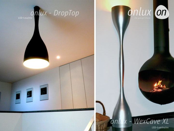 onlux LED : DropTop LED-Hängeleuchte & VexCave LED-Stehleuchte